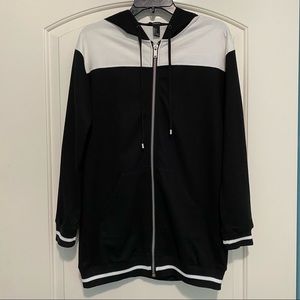 Forever 21 Long Sleeve French Terry White & Black Color Block Long Jacket Size S